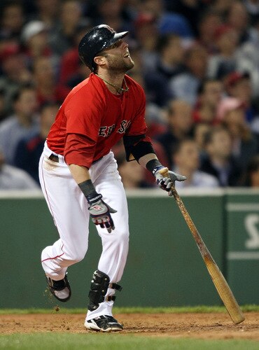 BOSTON - OCTOBER 02:  Dustin Pedroia #15 of the Boston Red Sox drives in a run in the third inning against the Cleveland Indians on October 2, 2009 at Fenway Park in Boston, Massachusetts.  <br /><br /><span class="help">(Photo by Elsa/Getty Images)</span>