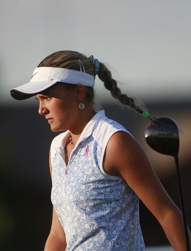 PRATTVILLE, AL - OCTOBER 2:  Amateur golfer Alexis Thompson, 14, walks off the 18th tee during second round play in the Navistar LPGA Classic at the Robert Trent Jones Golf Trail at Capitol Hill on October 2, 2009 in  Prattville, Alabama.  <br /><br /><span class="help">(Photo by Dave Martin/Getty Images)</span>