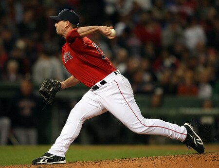 BOSTON - OCTOBER 02:  Billy Wagner #13 of the Boston Red Sox delivers a pitch against the Cleveland Indians on October 2, 2009 at Fenway Park in Boston, Massachusetts.  <br /><br /><span class="help">(Photo by Elsa/Getty Images)</span>