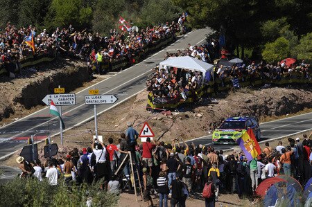SALOU, SPAIN - OCTOBER 03:  Jari Matti Latvala of Finland and Mikka Anttila of Finland compete in their BP Abu Dhabi Ford Focus during Leg 2 of the WRC Rally de Espana on October 03  in Salou, Spain  <br /><br /><span class="help">(Photo by Massimo Bettiol/Getty Images)</span>