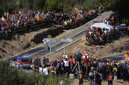 SALOU, SPAIN - OCTOBER 03:  Jari Matti Latvala of Finland and Mikka Anttila of Finland compete in their BP Abu Dhabi Ford Focus during Leg 2 of the WRC Rally de Espana on October 03  in Salou, Spain  <br /><br /><span class="help">(Photo by Massimo Bettiol/Getty Images)</span>