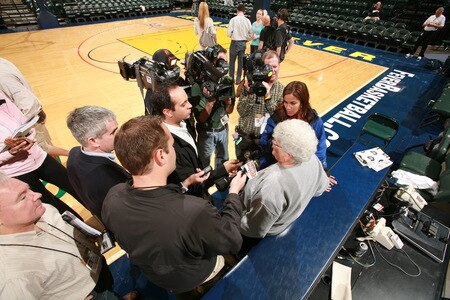 INDIANAPOLIS - OCTOBER 3: Head coach of the Indiana Fever, Lin Dunn, speaks with the media during practice prior to Games Three of the WNBA Finals at Conseco Fieldhouse on October 3, 2009 in Indianapolis, Indiana.  <br /><br /><span class="help">(Photo by Ron Hoskins/NBAE via Getty Images)</span>