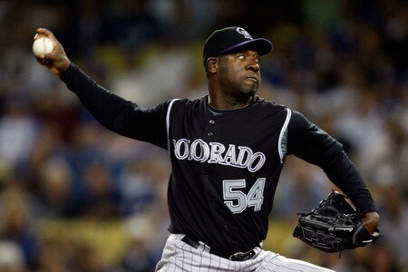 LOS ANGELES, CA - OCTOBER 03: Jose Contreras #54 of the Colorado Rockies pitches against the Los Angeles Dodgers on October 3, 2009 in Los Angeles, California. <br /><br /><span class="help">(Photo by Jacob de Golish/Getty Images)</span>