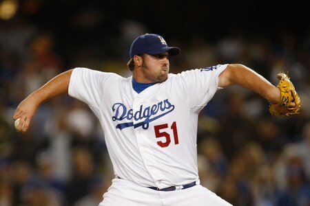 LOS ANGELES, CA - OCTOBER 03: Jonathan Broxton #51 of the Los Angeles Dodgers pitches against the Colorodo Rockies on October 3, 2009 in Los Angeles, California.  <br /><br /><span class="help">(Photo by Jacob de Golish/Getty Images)</span>