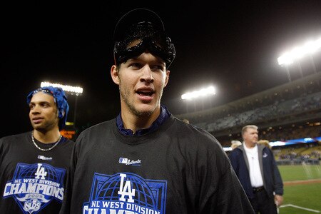 LOS ANGELES, CA - OCTOBER 03: Pitcher Clayton Kershaw #22 of the Los Angeles Dodgers celebrates after winning National League West against the Colorado Rockies on October 3, 2009 in Los Angeles, California.  <br /><br /><span class="help">(Photo by Jacob de Golish/Getty Images)</span>