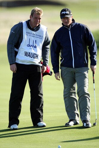 CARNOUSTIE, SCOTLAND - OCTOBER 04:  Steve Waugh of Australia lines up a putt for eagle at the 15th hole during the third round of the Alfred Dunhill Links Championship at Carnoustie, on October 4, 2009 in Kingsbarns, Scotland. The third round was postponed on saturday due to gale force winds.  <br /><br /><span class="help">(Photo by David Cannon/Getty Images)</span>