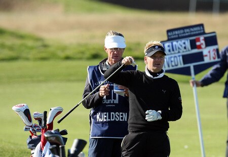 CARNOUSTIE, SCOTLAND - OCTOBER 04:  Soren Kjeldsen of Denmark plays his second shot at the 15th hole during the third round of the Alfred Dunhill Links Championship at Carnoustie Golf Links on October 4, 2009 in Carnoustie, Scotland. The third round was postponed on saturday due to gale force winds.  <br /><br /><span class="help">(Photo by David Cannon/Getty Images)</span>
