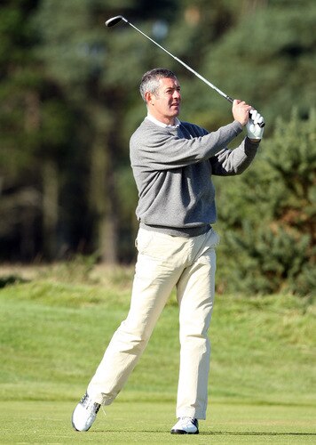 CARNOUSTIE, SCOTLAND - OCTOBER 04:  Gavin Hastings of Scotland drives at the 15th hole during the third round of the Alfred Dunhill Links Championship at Carnoustie Golf Links on October 4, 2009 in Carnoustie, Scotland. The third round was postponed on saturday due to gale force winds.  <br /><br /><span class="help">(Photo by David Cannon/Getty Images)</span>