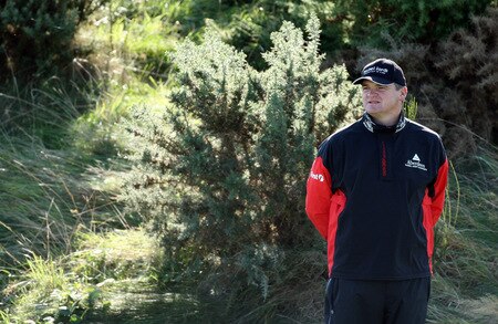 CARNOUSTIE, SCOTLAND - OCTOBER 04:  Paul Lawrie of Scotland plays his second shot at the 15th hole during the third round of the Alfred Dunhill Links Championship at Carnoustie Golf Links on October 4, 2009 in Carnoustie, Scotland. The third round was postponed on saturday due to gale force winds.  <br /><br /><span class="help">(Photo by David Cannon/Getty Images)</span>