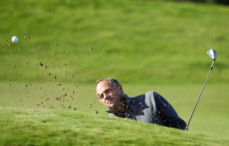 CARNOUSTIE, SCOTLAND - OCTOBER 04: Sir Steve Redgrave of England plays his third shot at the 14th hole during the third round of the Alfred Dunhill Links Championship at Carnoustie Golf Links on October 4, 2009 in Carnoustie, Scotland. The third round was postponed on saturday due to gale force winds.  <br /><br /><span class="help">(Photo by David Cannon/Getty Images)</span>
