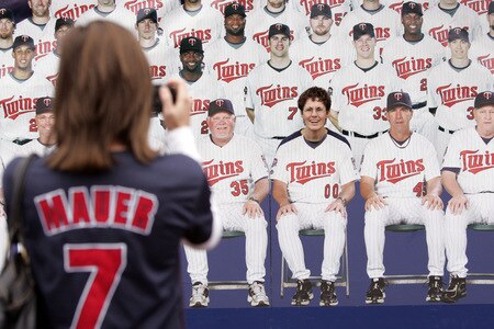 MINNEAPOLIS, MN - OCTOBER 4: Stefanie Strobel of Chokio, MN, takes a photo of her mother Diane Strobel outside  of the Hubert H. Humphrey Metrodome before the start of the Minnesota Twins' game against the Kansas City Royals on October 4, 2009 in Minneapolis, Minnesota. This will be the last game at the Dome for the Twins. <br /><br /><span class="help">(Photo by Genevieve Ross/Getty Images)  (Photo by Genevieve Ross/Getty Images)</span>