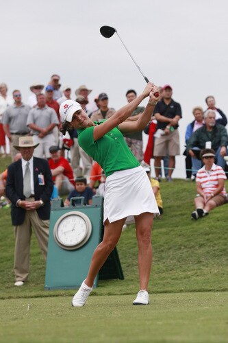 PRATTVILLE, AL - OCTOBER 4:  Lorena Ochoa of Mexico hits her drive from the first tee during final round play in the Navistar LPGA Classic at the Robert Trent Jones Golf Trail at Capitol Hill on October 4, 2009 in  Prattville, Alabama.  <br /><br /><span class="help">(Photo by Dave Martin/Getty Images)</span>