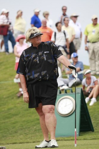 PRATTVILLE, AL - OCTOBER 4:  Laura Davies of England watches her drive from the first tee during final round play in the Navistar LPGA Classic at the Robert Trent Jones Golf Trail at Capitol Hill on October 4, 2009 in  Prattville, Alabama.  <br /><br /><span class="help">(Photo by Dave Martin/Getty Images)</span>