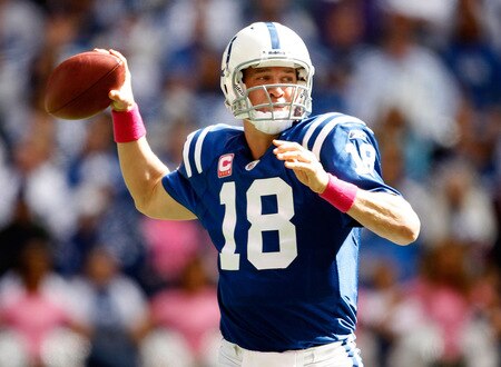INDIANAPOLIS - OCTOBER 04:  Peyton Manning #18 of the Indianapolis Colts throws the ball during the NFL game against the Seattle Seahawks at Lucas Oil Stadium on October 4, 2009 in Indianapolis, Indiana. The Colts won 34-17. <br /><br /><span class="help">(Photo by Andy Lyons/Getty Images)</span>