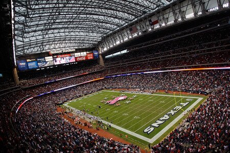 HOUSTON - OCTOBER 04:  A pink ribbon on the field before a game between the Oakland Raiders and the Houston Texans at Reliant Stadium on October 4, 2009 in Houston, Texas.  <br /><br /><span class="help">(Photo by Ronald Martinez/Getty Images)</span>
