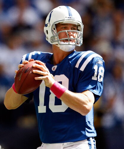 INDIANAPOLIS - OCTOBER 04:  Peyton Manning #18 of the Indianapolis Colts throws the ball during the NFL game against the Seattle Seahawks at Lucas Oil Stadium on October 4, 2009 in Indianapolis, Indiana. The Colts won 34-17.  <br /><br /><span class="help">(Photo by Andy Lyons/Getty Images)</span>