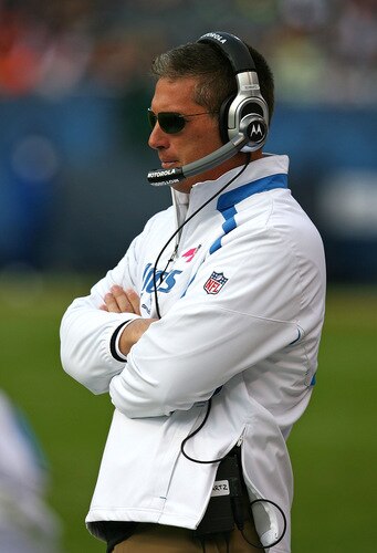 CHICAGO - OCTOBER 04: Head coach Jim Schwartz of the Detroit Lions watches the final minutes of a game against the Chicago Bears on October 4, 2009 at Soldier Field in Chicago, Illinois. The Bears defeated the Lions 48-24. <br /><br /><span class="help">(Photo by Jonathan Daniel/Getty Images)</span>