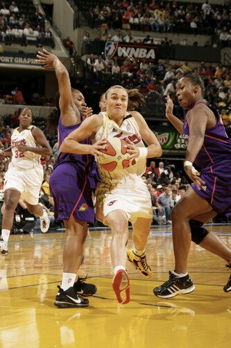 INDIANAPOLIS - OCTOBER 4:  Tully Bevilaqua #41 of the Indiana Fever looks to shoot against Temecka Johnson #2 of the Phoenix Mercury in Game Three of the WNBA Finals on October 4, 2009 at Conseco Fieldhouse in Indianapolis, Indiana.  <br /><br /><span class="help">(Photo by Ron Hoskins/NBAE via Getty Images)</span>