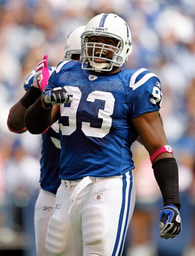 INDIANAPOLIS - OCTOBER 04:  Dwight Freeney #93 of the Indianapolis Colts celebrates a sack during the NFL game against the Seattle Seahawks at Lucas Oil Stadium on October 4, 2009 in Indianapolis, Indiana.  <br /><br /><span class="help">(Photo by Andy Lyons/Getty Images)</span>