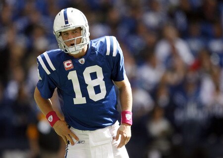 INDIANAPOLIS - OCTOBER 04:  Peyton Manning #18 of the Indianapolis Colts is pictured during the NFL game against the Seattle Seahawks at Lucas Oil Stadium on October 4, 2009 in Indianapolis, Indiana. The Colts won 34-17.  <br /><br /><span class="help">(Photo by Andy Lyons/Getty Images)</span>