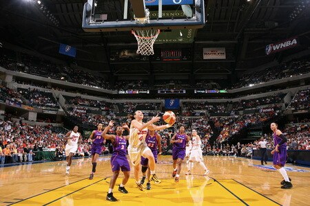 INDIANAPOLIS - OCTOBER 4:  Tully Bevilaqua #41 of the Indiana Fever shoots against Tameka Johnson #2 of the Phoenix Mercury in Game Three of the WNBA Finals on October 4, 2009 at Conseco Fieldhouse in Indianapolis, Indiana. <br /><br /><span class="help">(Photo by David Sherman/NBAE via Getty Images)</span>