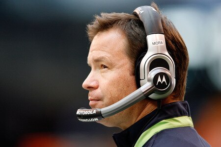 INDIANAPOLIS - OCTOBER 04:  Jim Mora the Head Coach of the Seattle Seahawks looks on during the NFL game against the Indianapolis Colts at Lucas Oil Stadium on October 4, 2009 in Indianapolis, Indiana.  <br /><br /><span class="help">(Photo by Andy Lyons/Getty Images)</span>