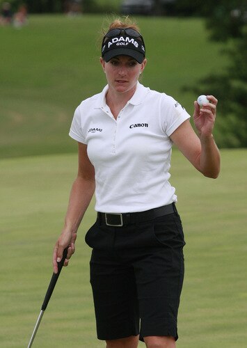 PRATTVILLE, AL - OCTOBER 4: Brittany Lang waves after making her putt on the 10th hole during final round play in the Navistar LPGA Classic at the Robert Trent Jones Golf Trail at Capitol Hill on October 4, 2009 in Prattville, Alabama. <br /><br /><span class="help">(Photo by Dave Martin/Getty Images)</span>