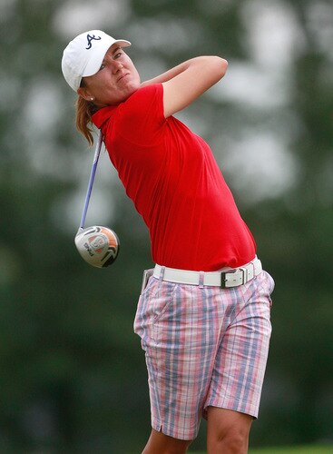 PRATTVILLE, AL - OCTOBER 4: Sophie Gustafson of Sweden hits her drive from the 11th tee during final round play in the Navistar LPGA Classic at the Robert Trent Jones Golf Trail at Capitol Hill on October 4, 2009 in Prattville, Alabama. <br /><br /><span class="help">(Photo by Dave Martin/Getty Images)</span>