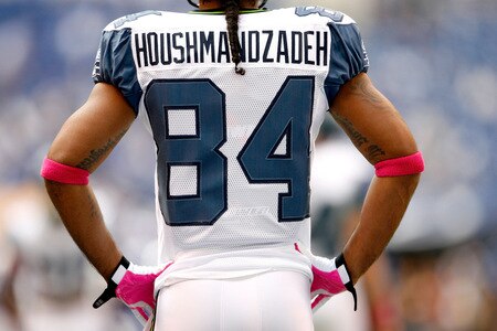 INDIANAPOLIS - OCTOBER 04:  T.J. Houshmandzadeh #84 of the Seattle Seahawks is pictured wearing pink during the NFL game against the Indianapolis Colts at Lucas Oil Stadium on October 4, 2009 in Indianapolis, Indiana.  Many players and officials in the NFL wore pink as part of breast cancer awareness month.  <br /><br /><span class="help">(Photo by Andy Lyons/Getty Images)</span>