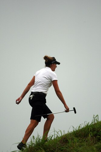 PRATTVILLE, AL - OCTOBER 4: Brittany Lang climbs the 13th tee during final round play in the Navistar LPGA Classic at the Robert Trent Jones Golf Trail at Capitol Hill on October 4, 2009 in Prattville, Alabama. <br /><br /><span class="help">(Photo by Dave Martin/Getty Images)</span>