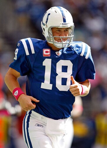 INDIANAPOLIS - OCTOBER 04:  Peyton Manning #18 of the Indianapolis Colts looks on during the NFL game against the Seattle Seahawks at Lucas Oil Stadium on October 4, 2009 in Indianapolis, Indiana. The Colts won 34-17.  <br /><br /><span class="help">(Photo by Andy Lyons/Getty Images)</span>