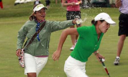 PRATTVILLE, AL - OCTOBER 4:  Lorena Ochoa of Mexico gets doused by friends after winning the Navistar LPGA Classic at the Robert Trent Jones Golf Trail at Capitol Hill on October 4, 2009 in  Prattville, Alabama.  <br /><br /><span class="help">(Photo by Dave Martin/Getty Images)</span>