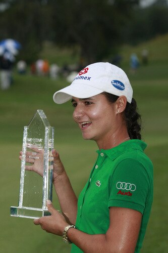 PRATTVILLE, AL - OCTOBER 4:  Lorena Ochoa of Mexico holds the trophy after winning the Navistar LPGA Classic at the Robert Trent Jones Golf Trail at Capitol Hill on October 4, 2009 in  Prattville, Alabama.  <br /><br /><span class="help">(Photo by Dave Martin/Getty Images)</span>
