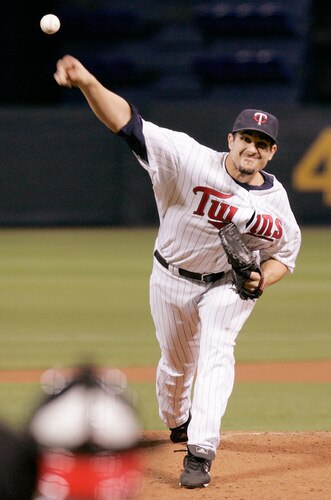 MINNEAPOLIS, MN - OCTOBER 4: Pitcher Carl Pavano #48 of the Minnesota Twins throws against the Kansas City Royals during their last game at Hubert H. Humphrey Metrodome on October 4, 2009 in Minneapolis, Minnesota. <br /><br /><span class="help">(Photo by Genevieve Ross/Getty Images)</span>