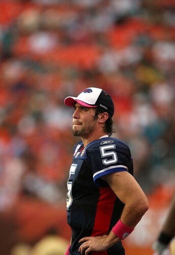 MIAMI - OCTOBER 04:  Quarterback Trent Edwards #5 of the Buffalo Bills reacts on the sidelines late in the game against the Miami Dolphins at Land Shark Stadium on October 4, 2009 in Miami, Florida. The Dolphins defeated the Bills 38-10.  <br /><br /><span class="help">(Photo by Doug Benc/Getty Images)</span>