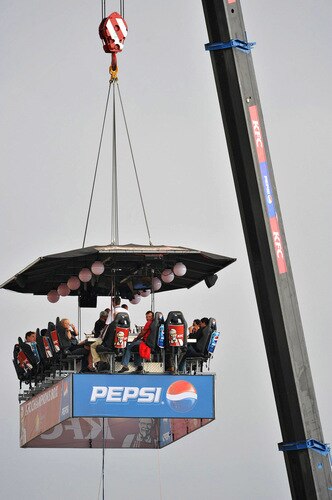 CENTURION, SOUTH AFRICA - OCTOBER 05:  Spectators high up in a crane watch the match during the ICC Champions Trophy final match between Australia and New Zealand from SuperSport Park on October 05, 2009 in Centurion, South Africa. <br /><br /><span class="help">(Photo by Duif du Toit/Gallo Images/Getty Images)</span>