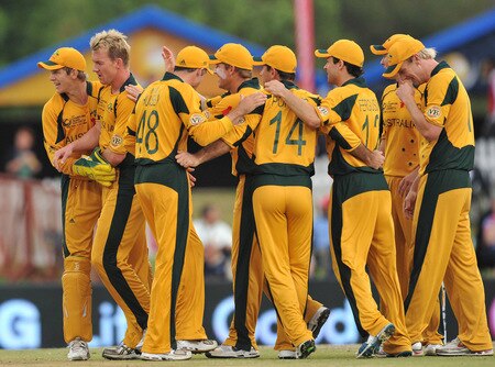 CENTURION, SOUTH AFRICA - OCTOBER 05:  Brett Lee of Australia celebrates with his teammates during the ICC Champions Trophy final match between Australia and New Zealand from SuperSport Park on October 05, 2009 in Centurion, South Africa. <br /><br /><span class="help">(Photo by Duif du Toit/Gallo Images/Getty Images)</span>