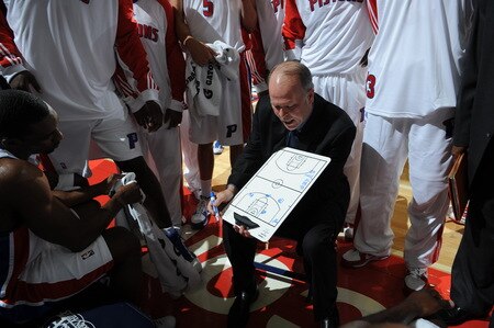 AUBURN HILLS, MI - OCTOBER 5:  Head Coach John Kuester of the Detroit Pistons talks with his team during a timeout in a game against the Miami Heat in a preseason game at the Palace of Auburn Hills on October 5, 2009 in Auburn Hills, Michigan.  <br /><br /><span class="help">(Photo by Allen Einstein/NBAE via Getty Images)</span>