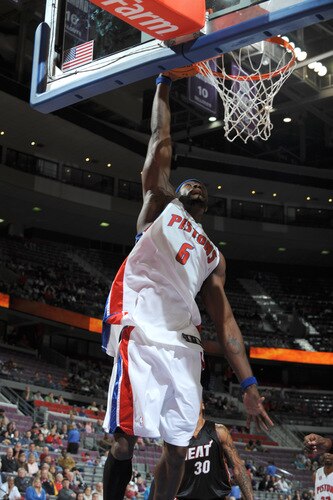 AUBURN HILLS, MI - OCTOBER 5:  Ben Wallace #6 of the Detroit Pistons dunks during a game against the Miami Heat in a preseason game at the Palace of Auburn Hills on October 5, 2009 in Auburn Hills, Michigan.  <br /><br /><span class="help">(Photo by Allen Einstein/NBAE via Getty Images)</span>