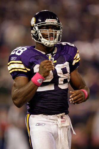 MINNEAPOLIS - OCTOBER 05:  Running back Adrian Peterson #28 of the Minnesota Vikings runs off the field during the game against the Green Bay Packers on October 5, 2009 at Hubert H. Humphrey Metrodome in Minneapolis, Minnesota.  <br /><br /><span class="help">(Photo by Jamie Squire/Getty Images)</span>