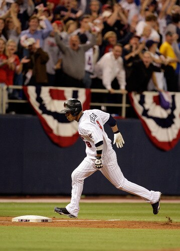 MINNEAPOLIS - OCTOBER 06:  Orlando Cabrera #18 of the Minnesota Twins rounds the bases after hitting  a home run off the Detroit Tigers during the 7th inning of the American League Tiebreaker game on October 6, 2009 at Hubert H. Humphrey Metrodome in Minneapolis, Minnesota.  <br /><br /><span class="help">(Photo by Jamie Squire/Getty Images)</span>