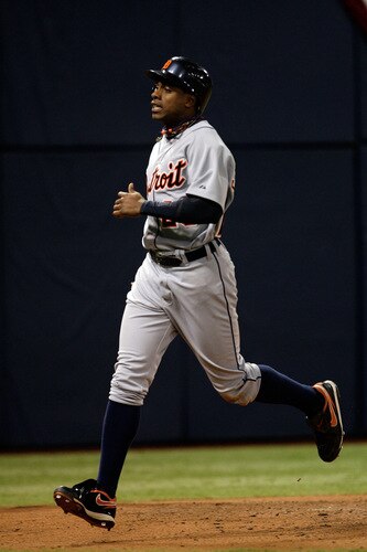 MINNEAPOLIS - OCTOBER 06:  Curtis Granderson #28 of the Detroit Tigers scores during the 3rd inning of the American League Tiebreaker game against the Minnesota Twins on October 6, 2009 at Hubert H. Humphrey Metrodome in Minneapolis, Minnesota.  <br /><br /><span class="help">(Photo by Jamie Squire/Getty Images)</span>