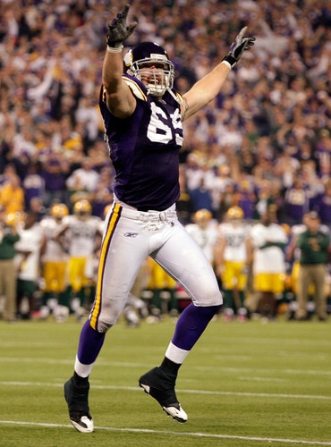 MINNEAPOLIS - OCTOBER 05:  Defensive end Jared Allen #69 of the Minnesota Vikings celebrates after a sack during the Monday Night Football game against the Green Bay Packers on October 5, 2009 at Hubert H. Humphrey Metrodome in Minneapolis, Minnesota.  <br /><br /><span class="help">(Photo by Jamie Squire/Getty Images)</span>