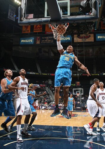 ATLANTA - OCTOBER 7: David West #30 of the New Orleans Hornets dunks against the Atlanta Hawks during a preseason game on October 7, 2009 at Philips Arena in Atlanta, Georgia.  <br /><br /><span class="help">(Photo by Scott Cunningham/NBAE via Getty Images)</span>