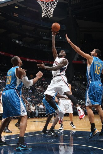 ATLANTA - OCTOBER 7: Marvin Williams #24 of the Atlanta Hawks puts up a shot against the New Orleans Hornets during a preseason game on October 7, 2009 at Philips Arena in Atlanta, Georgia.  <br /><br /><span class="help">(Photo by Scott Cunningham/NBAE via Getty Images)</span>
