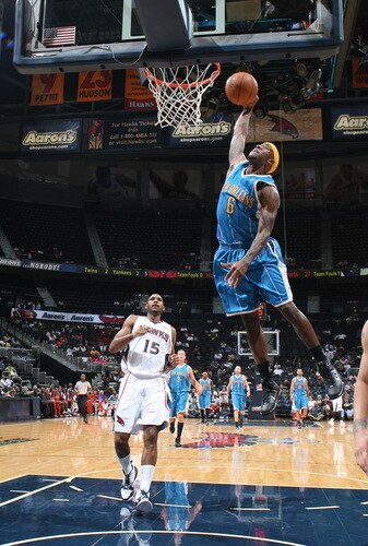 ATLANTA - OCTOBER 7: Bobby Brown #6 of the New Orleans Hornets attempts a dunk against the Atlanta Hawks during a preseason game on October 7, 2009 at Philips Arena in Atlanta, Georgia.  <br /><br /><span class="help">(Photo by Scott Cunningham/NBAE via Getty Images)</span>