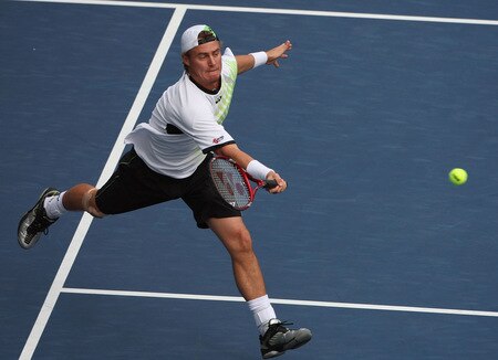 TOKYO - OCTOBER 09:  Lleyton Hewitt of Australia plays a forehand in his match against Edouard Roger-Vasselin of France during day five of the Rakuten Open Tennis tournament at Ariake Colosseum on October 9, 2009 in Tokyo, Japan.  <br /><br /><span class="help">(Photo by Koichi Kamoshida/Getty Images)</span>