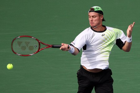 TOKYO - OCTOBER 09:  Lleyton Hewitt of Australia plays a forehand in his match against Edouard Roger-Vasselin of France during day five of the Rakuten Open Tennis tournament at Ariake Colosseum on October 9, 2009 in Tokyo, Japan.  <br /><br /><span class="help">(Photo by Koichi Kamoshida/Getty Images)</span>