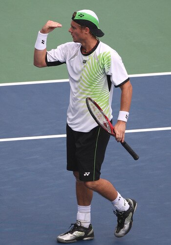 TOKYO - OCTOBER 09:  Lleyton Hewitt of Australia reacts after playing his match against Edouard Roger-Vasselin of France during day five of the Rakuten Open Tennis tournament at Ariake Colosseum on October 9, 2009 in Tokyo, Japan.  <br /><br /><span class="help">(Photo by Koichi Kamoshida/Getty Images)</span>