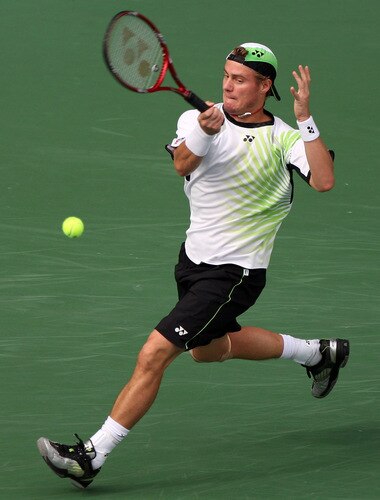 TOKYO - OCTOBER 09:  Lleyton Hewitt of Australia plays a forehand in his match against Edouard Roger-Vasselin of France during day five of the Rakuten Open Tennis tournament at Ariake Colosseum on October 9, 2009 in Tokyo, Japan.  <br /><br /><span class="help">(Photo by Koichi Kamoshida/Getty Images)</span>
